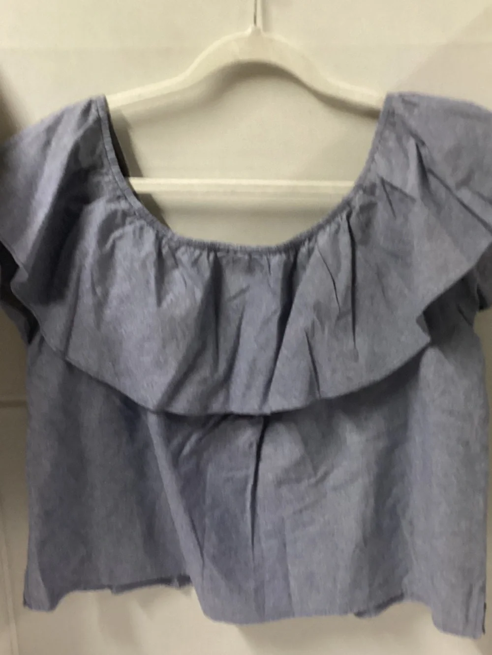 Blue Ruffle Off-Shoulder Blouse plus size - Picture 4 of 5